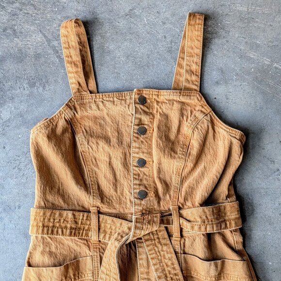 Universal Thread Tan Tie-Front Denim Overalls Jumpsuit size 8 - Picture 3 of 8